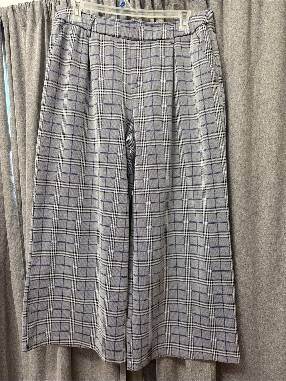 Cato Gray and Blue Plaid Wide-Leg Trousers